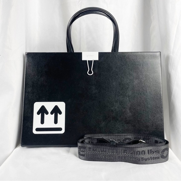 Off-White c/o Virgil Abloh Medium Binder Clip Leather Graphic Box Bag Black - Picture 1 of 14